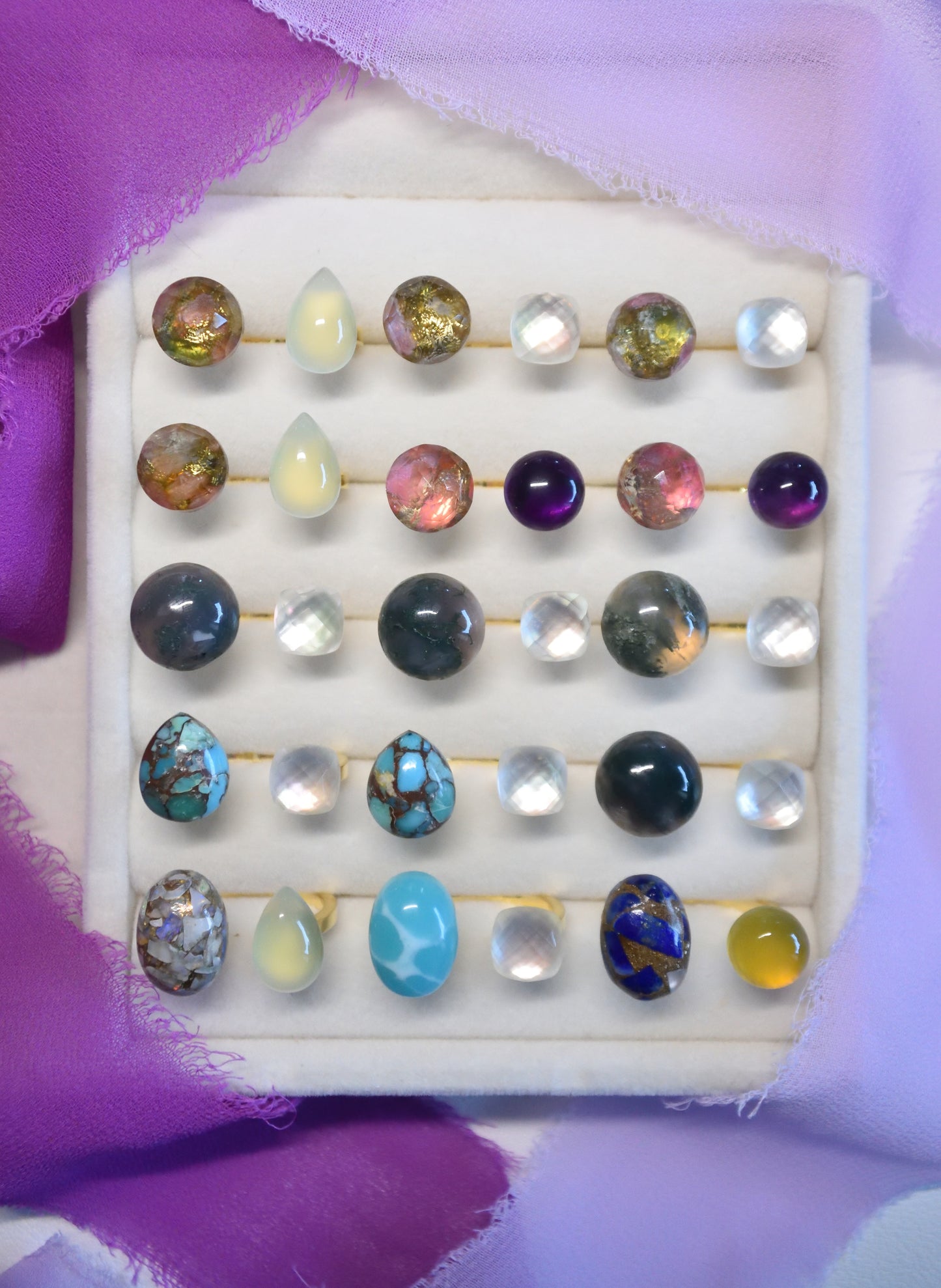 Claude Monet "Morning on the Seine near Giverny" Adjustable Double Gemstone Ring - 3