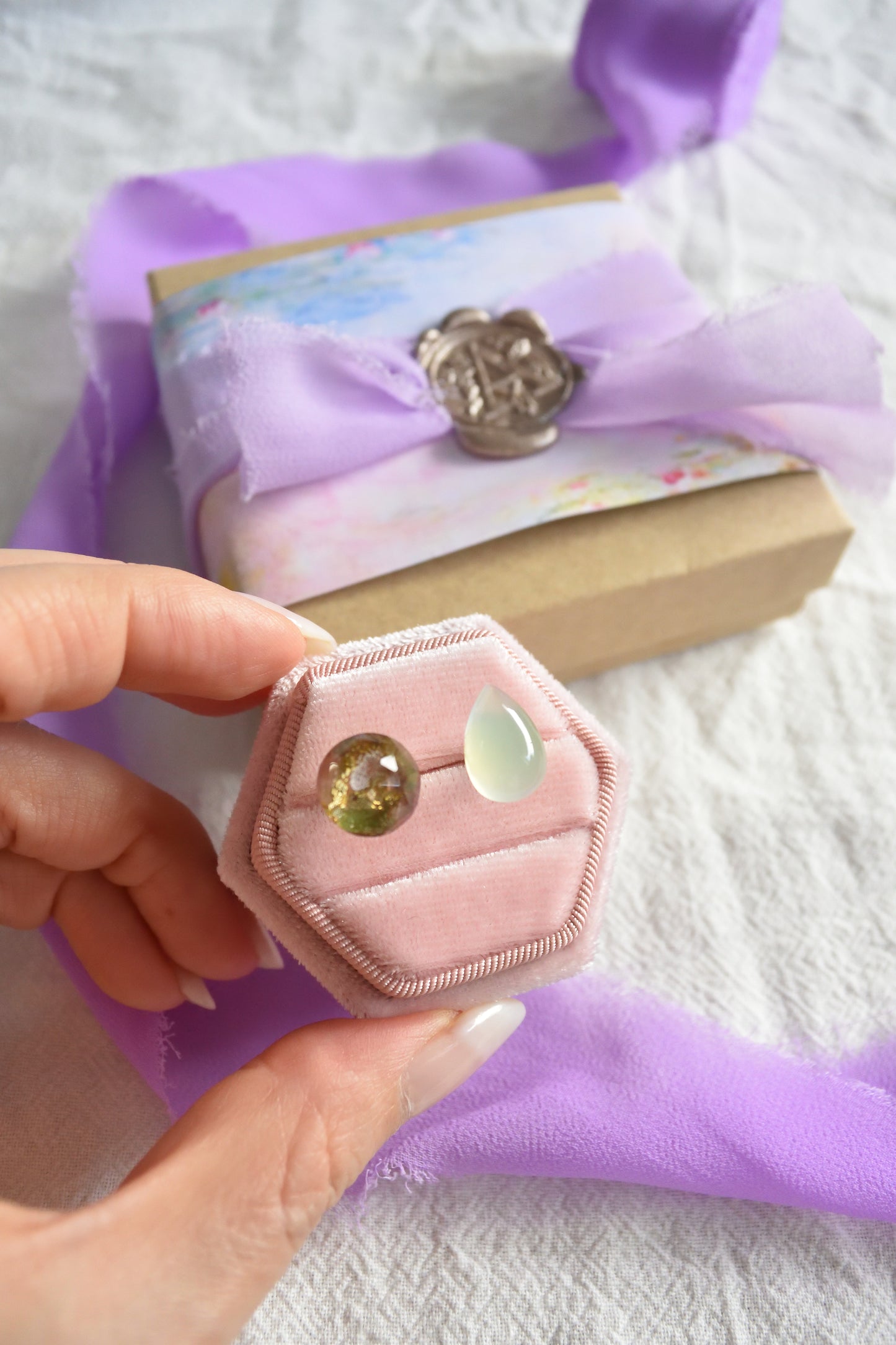 Monet’s "Water Lilies" Adjustable Double Gemstone Ring - B1