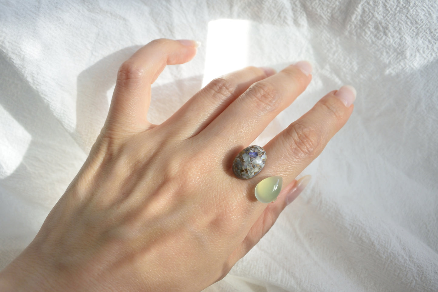 Claude Monet "Spring Bouquet" Adjustable Double Gemstone Rings