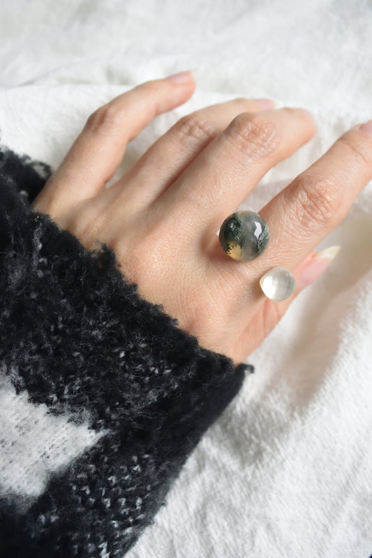 Claude Monet "Morning on the Seine near Giverny" Adjustable Double Gemstone Ring - 1