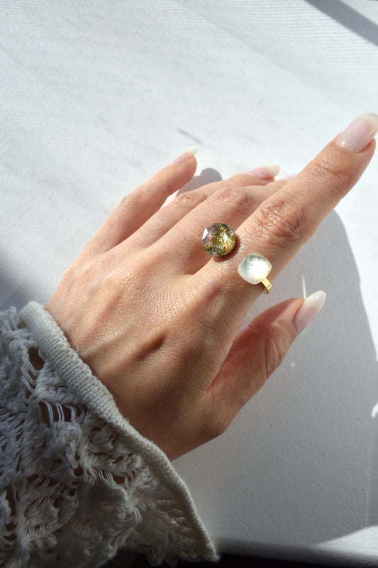 Claude Monet "Water Lilies" Adjustable Double Gemstone Ring - A2