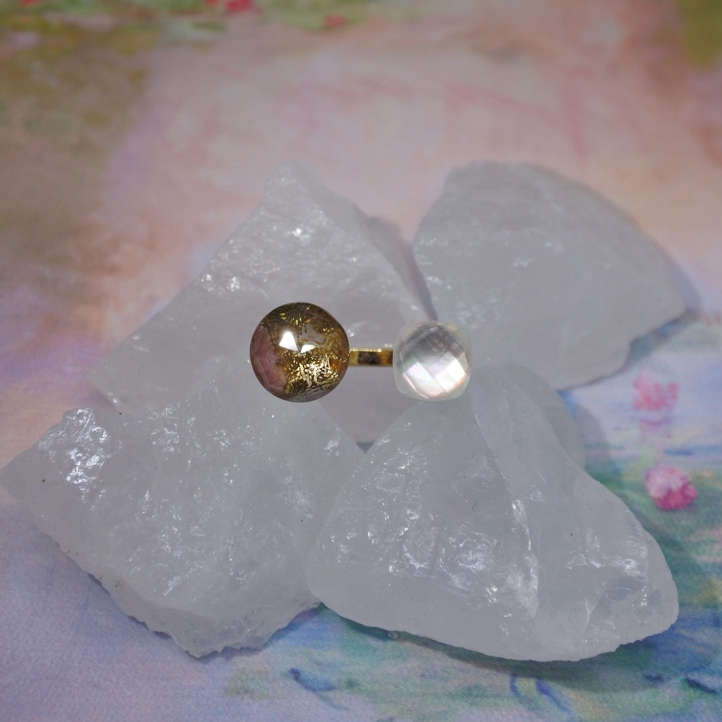 Monet’s "Water Lilies" Adjustable Double Gemstone Ring - A2