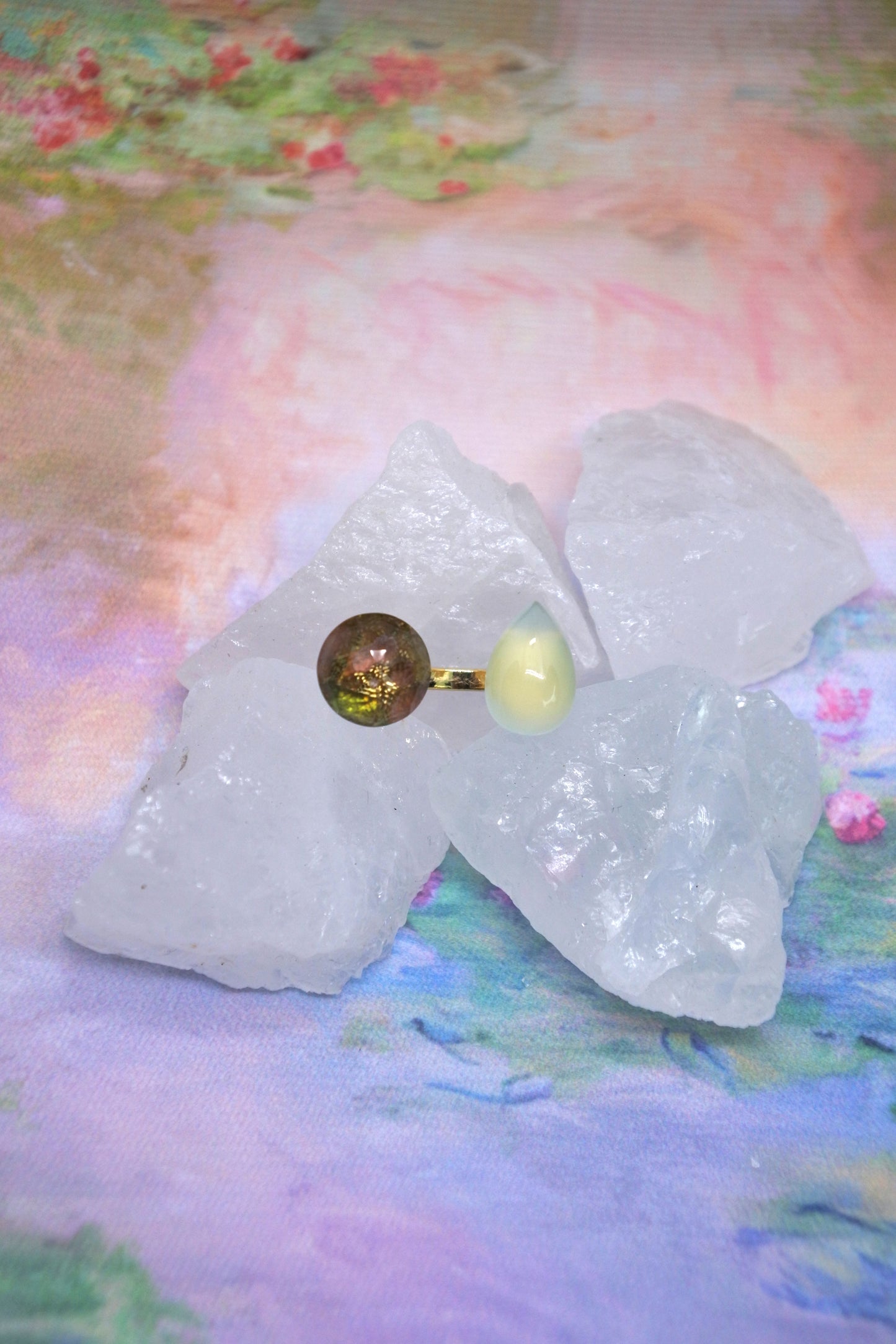 Monet’s "Water Lilies" Adjustable Double Gemstone Ring - B1