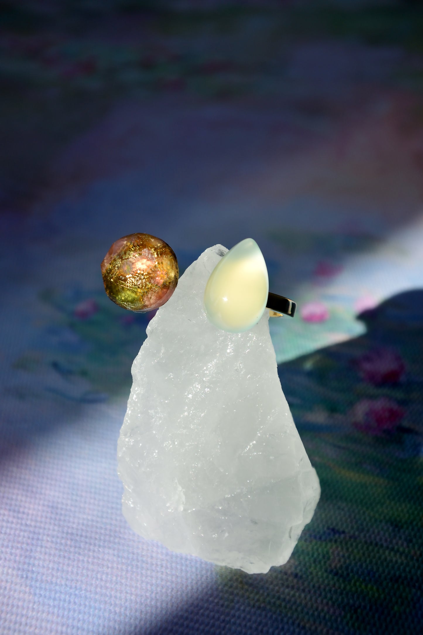 Monet’s "Water Lilies" Adjustable Double Gemstone Ring - B1