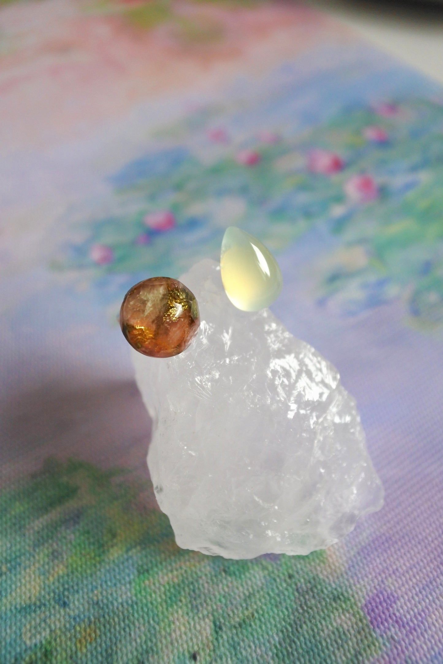 Claude Monet "Water Lilies" Adjustable Double Gemstone Ring - B2