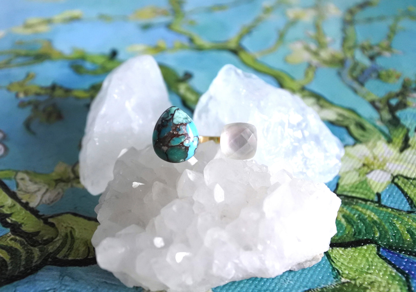 Van Gogh’s "Almond Blossoms" Adjustable Double Gemstone Ring - 2