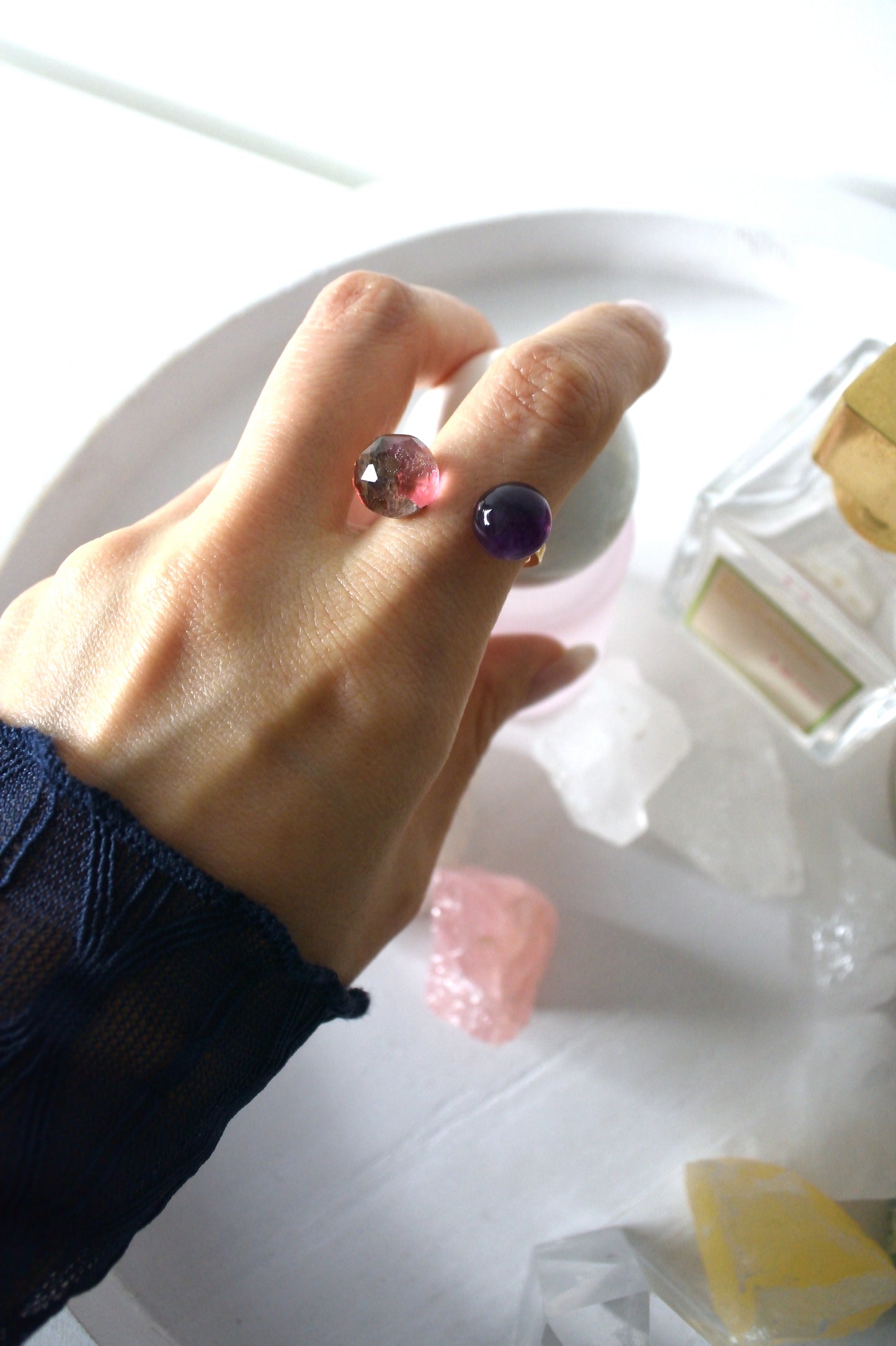 Monet’s "Water Lilies" Adjustable Double Gemstone Ring  - C1