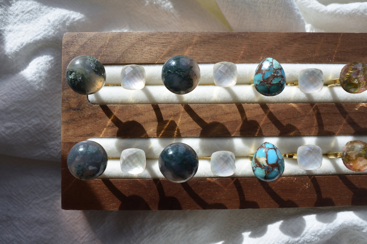 Claude Monet "Morning on the Seine near Giverny" Adjustable Double Gemstone Ring  - 2