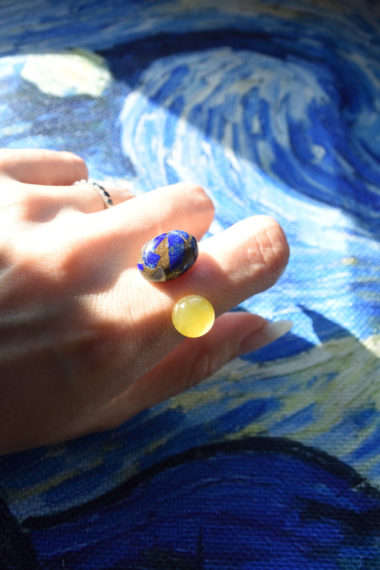 Van Gogh’s "Starry Night" Adjustable Double Gemstone Ring  - 1