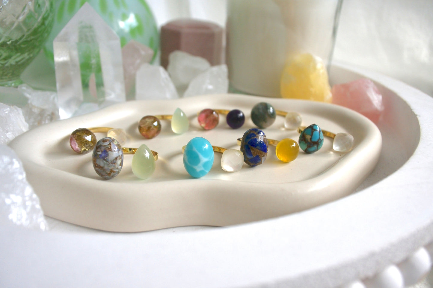 Claude Monet "La plage à Pourville" Adjustable Double Gemstone Rings - 1