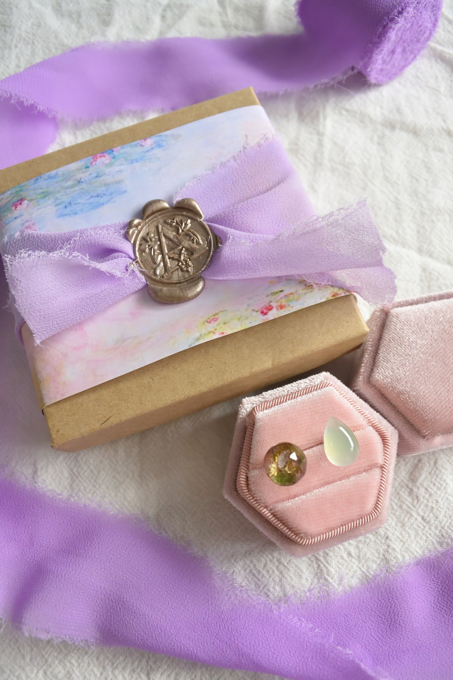 Monet’s "Water Lilies" Adjustable Double Gemstone Ring - B1