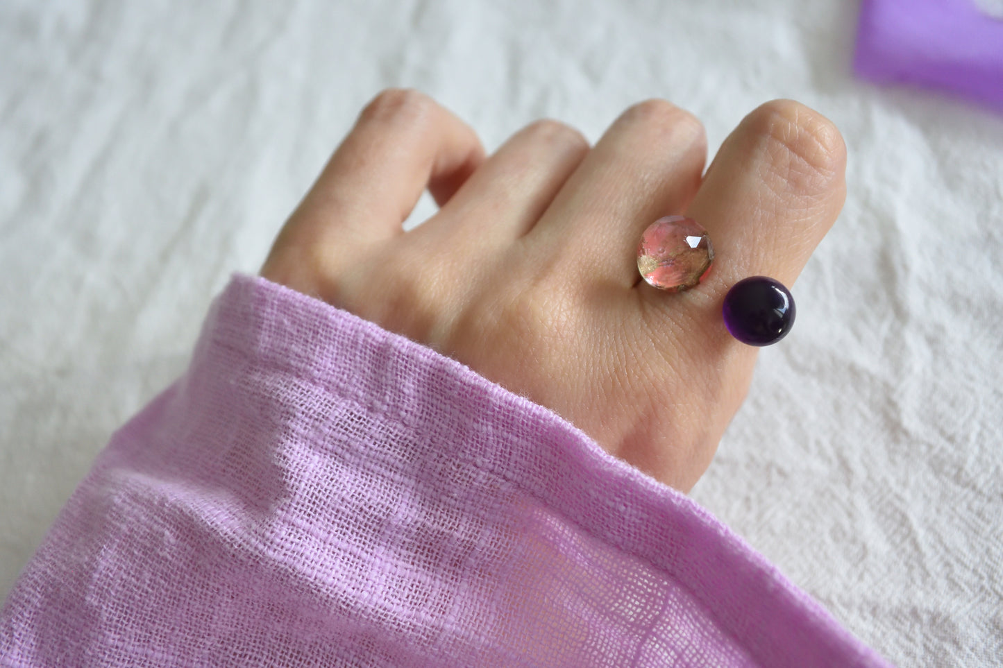 Claude Monet "Water Lilies" Adjustable Double Gemstone Ring - C2