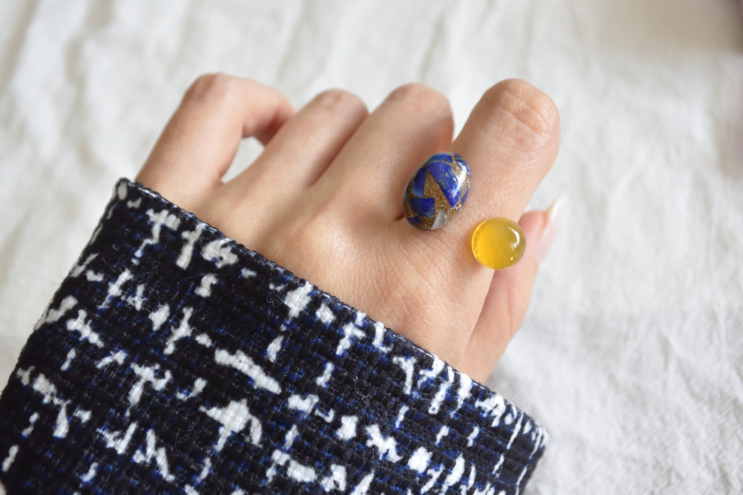 Van Gogh’s "Starry Night" Adjustable Double Gemstone Ring  - 1