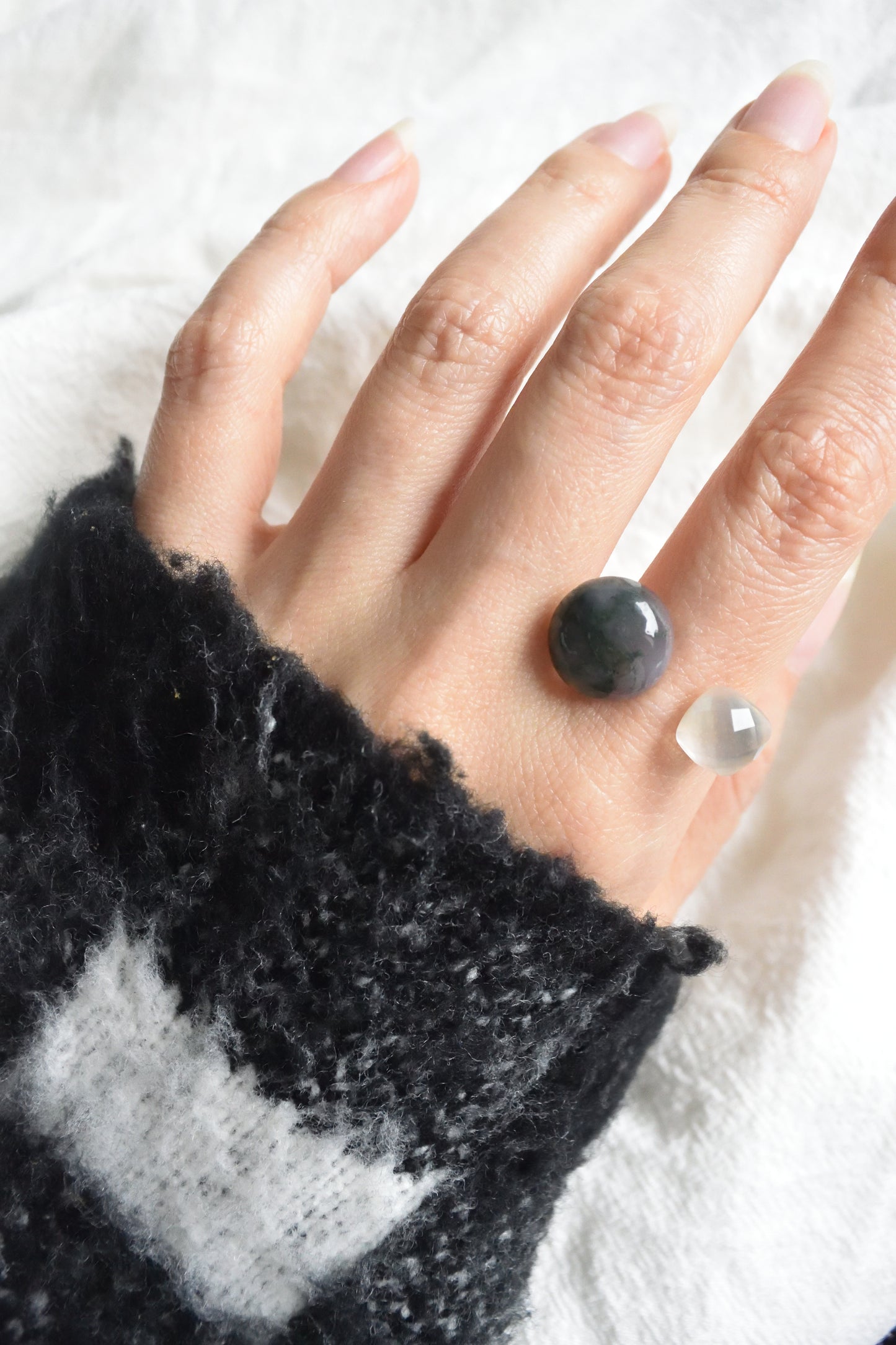 Claude Monet "Morning on the Seine near Giverny" Adjustable Double Gemstone Ring  - 3