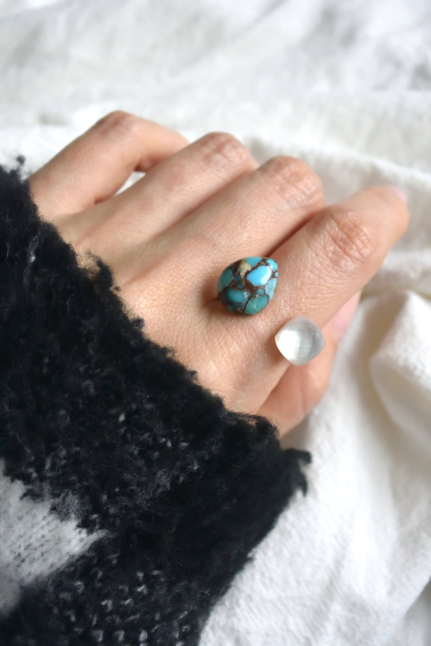 Van Gogh’s "Almond Blossoms" Adjustable Double Gemstone Ring - 1