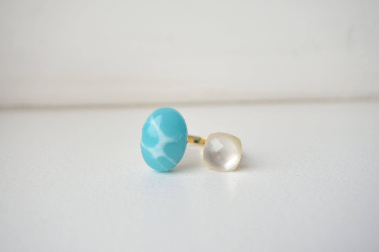 Claude Monet "La plage à Pourville" Adjustable Double Gemstone Rings - 1