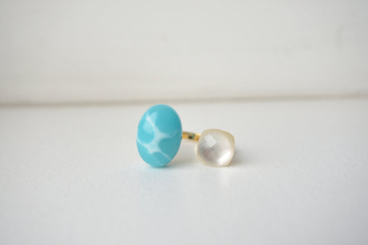 Claude Monet "La plage à Pourville" Adjustable Double Gemstone Rings - 1