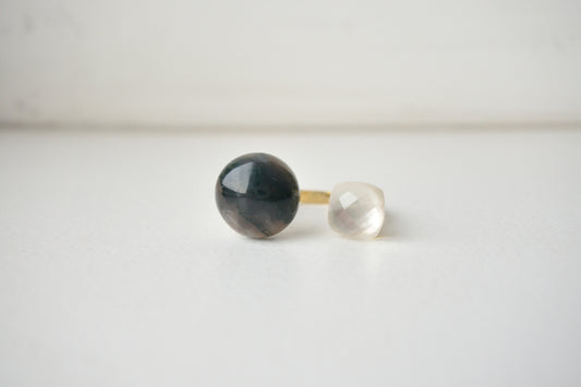 Claude Monet "Morning on the Seine near Giverny" Adjustable Double Gemstone Ring  - 4