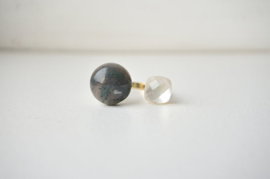 Claude Monet "Morning on the Seine near Giverny" Adjustable Double Gemstone Ring  - 2