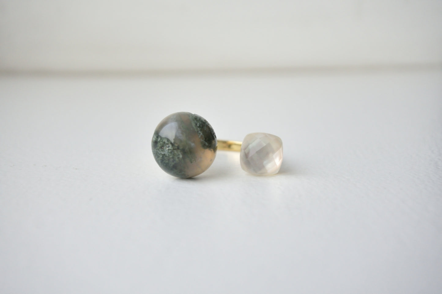 Claude Monet "Morning on the Seine near Giverny" Adjustable Double Gemstone Ring  - 1