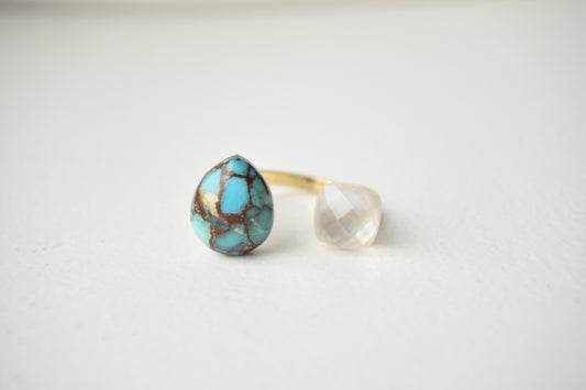 Van Gogh’s "Almond Blossoms" Adjustable Double Gemstone Ring - 1