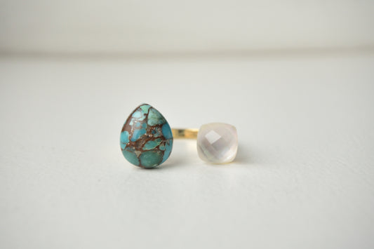 Van Gogh’s "Almond Blossoms" Adjustable Double Gemstone Ring - 2