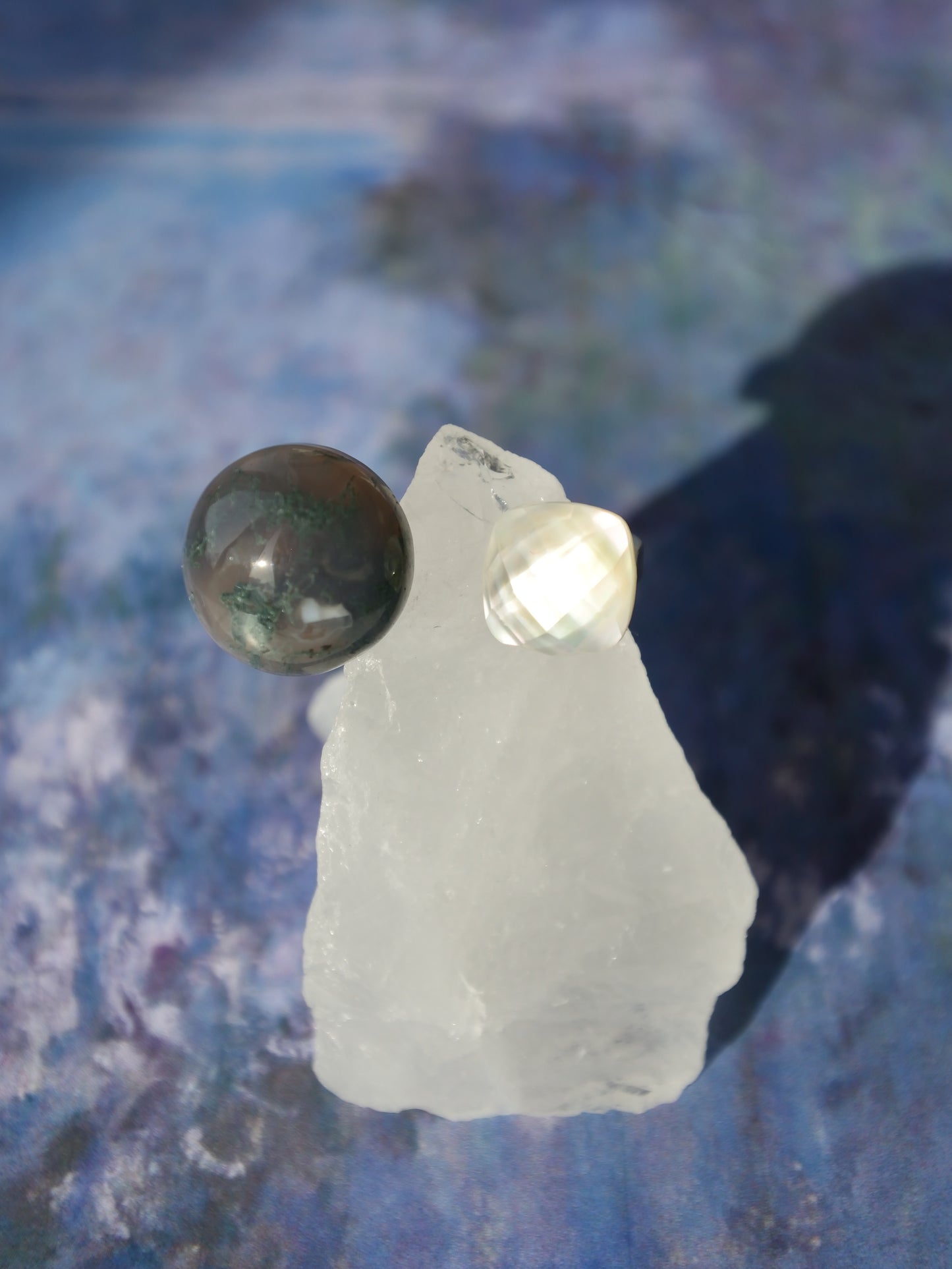 Claude Monet "Morning on the Seine near Giverny" Adjustable Double Gemstone Ring  - 2