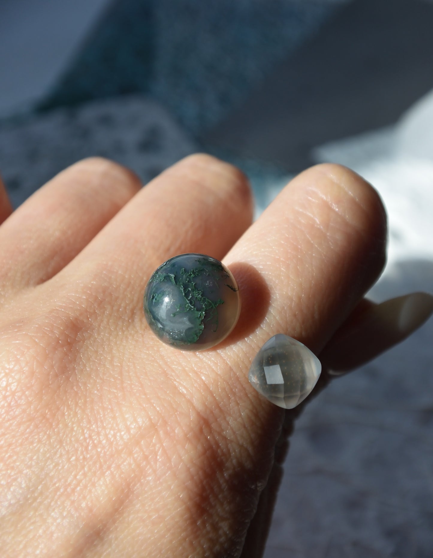 Claude Monet "Morning on the Seine near Giverny" Adjustable Double Gemstone Ring  - 3