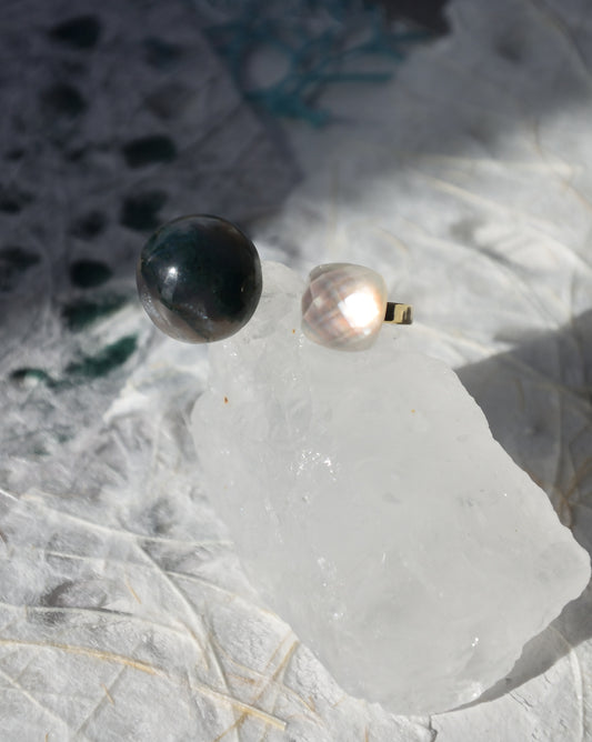 Claude Monet "Morning on the Seine near Giverny" Adjustable Double Gemstone Ring  - 4