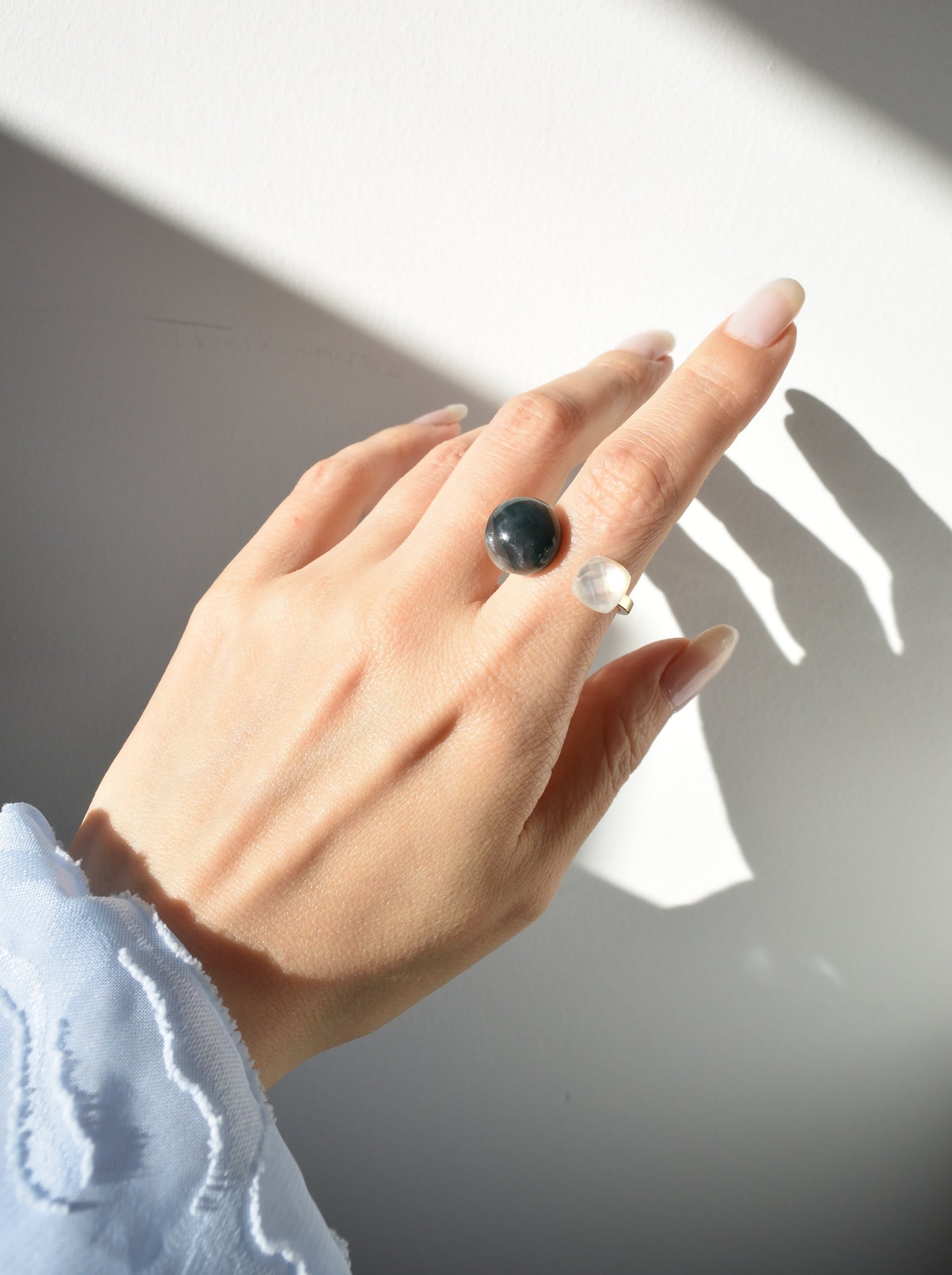 Claude Monet "Morning on the Seine near Giverny" Adjustable Double Gemstone Ring  - 4