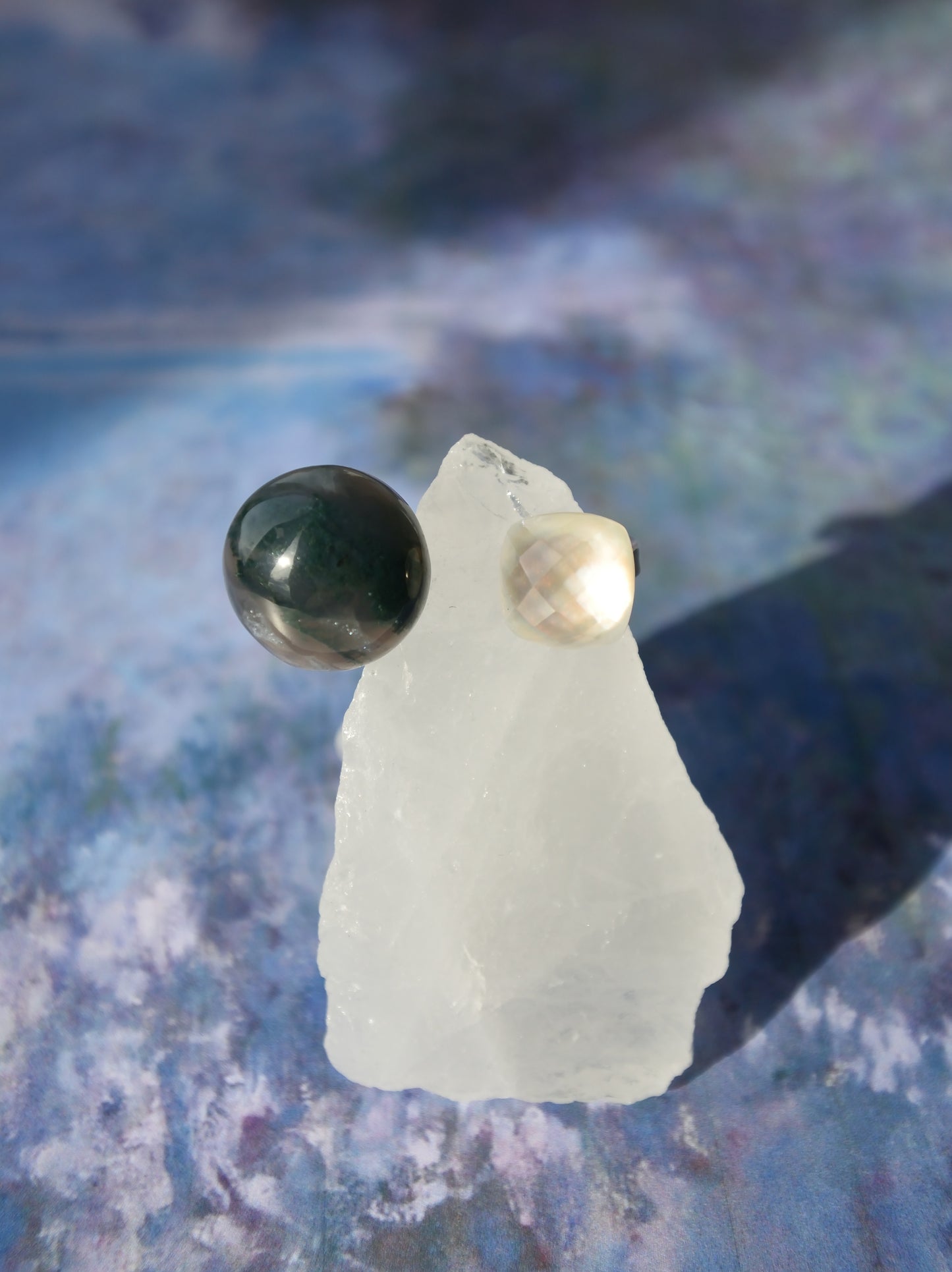 Claude Monet "Morning on the Seine near Giverny" Adjustable Double Gemstone Ring  - 4