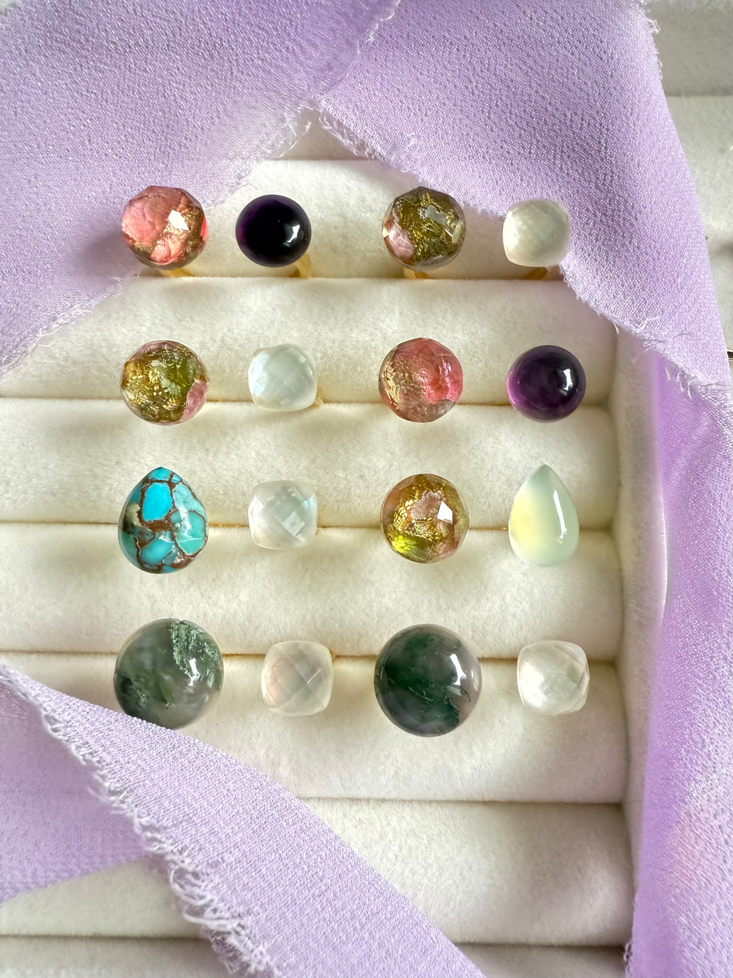 Monet’s "Water Lilies" Adjustable Double Gemstone Ring - A1